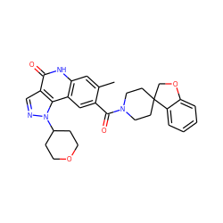 Cc1cc2[nH]c(=O)c3cnn(C4CCOCC4)c3c2cc1C(=O)N1CCC2(CC1)COc1ccccc12 ZINC000113901920