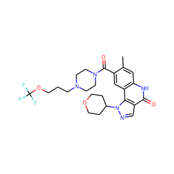 Cc1cc2[nH]c(=O)c3cnn(C4CCOCC4)c3c2cc1C(=O)N1CCN(CCCOC(F)(F)F)CC1 ZINC000261123582