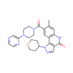 Cc1cc2[nH]c(=O)c3cnn(C4CCOCC4)c3c2cc1C(=O)N1CCN(c2cnccn2)CC1 ZINC000261168203