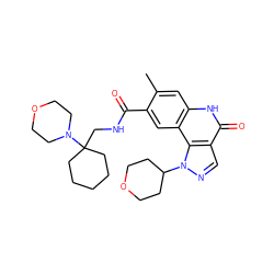 Cc1cc2[nH]c(=O)c3cnn(C4CCOCC4)c3c2cc1C(=O)NCC1(N2CCOCC2)CCCCC1 ZINC000261115831