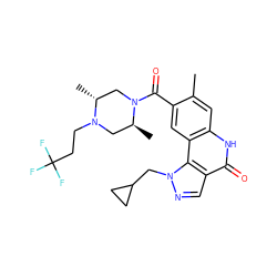 Cc1cc2[nH]c(=O)c3cnn(CC4CC4)c3c2cc1C(=O)N1C[C@@H](C)N(CCC(F)(F)F)C[C@@H]1C ZINC000261116306