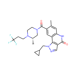 Cc1cc2[nH]c(=O)c3cnn(CC4CC4)c3c2cc1C(=O)N1CCN(CCC(F)(F)F)[C@@H](C)C1 ZINC000261173988