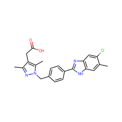 Cc1cc2[nH]c(-c3ccc(Cn4nc(C)c(CC(=O)O)c4C)cc3)nc2cc1Cl ZINC001772656359