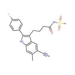 Cc1cc2[nH]c(-c3ccc(F)cc3)c(CCCC(=O)NS(C)(=O)=O)c2cc1C#N ZINC000029041432