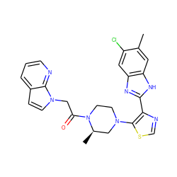 Cc1cc2[nH]c(-c3ncsc3N3CCN(C(=O)Cn4ccc5cccnc54)[C@H](C)C3)nc2cc1Cl ZINC000205427261