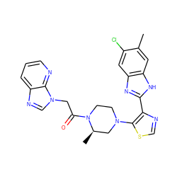 Cc1cc2[nH]c(-c3ncsc3N3CCN(C(=O)Cn4cnc5cccnc54)[C@H](C)C3)nc2cc1Cl ZINC000205445989