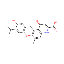 Cc1cc2[nH]c(C(=O)O)cc(=O)c2c(C)c1Oc1ccc(O)c(C(C)C)c1 ZINC000028570772