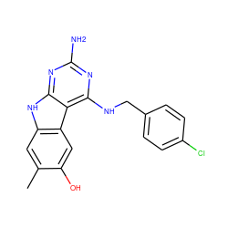 Cc1cc2[nH]c3nc(N)nc(NCc4ccc(Cl)cc4)c3c2cc1O ZINC001772630600