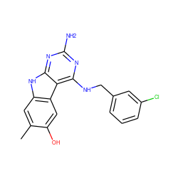 Cc1cc2[nH]c3nc(N)nc(NCc4cccc(Cl)c4)c3c2cc1O ZINC001772582065