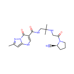 Cc1cc2[nH]cc(C(=O)NCC(C)(C)NCC(=O)N3CCC[C@H]3C#N)c(=O)n2n1 ZINC000073199448