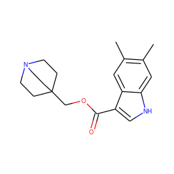 Cc1cc2[nH]cc(C(=O)OCC34CCN(CC3)CC4)c2cc1C ZINC001772617178