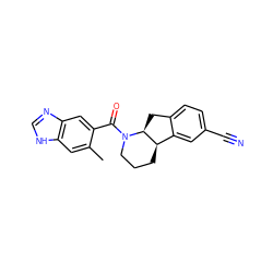 Cc1cc2[nH]cnc2cc1C(=O)N1CCC[C@@H]2c3cc(C#N)ccc3C[C@@H]21 ZINC000141676415