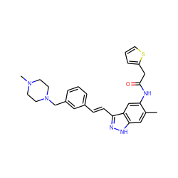 Cc1cc2[nH]nc(/C=C/c3cccc(CN4CCN(C)CC4)c3)c2cc1NC(=O)Cc1cccs1 ZINC000049070289