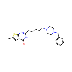 Cc1cc2c(=O)[nH]c(CCCCCN3CCN(Cc4ccccc4)CC3)nc2s1 ZINC000299868547