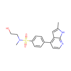 Cc1cc2c(-c3ccc(S(=O)(=O)N(C)CCO)cc3)ccnc2[nH]1 ZINC000040940501