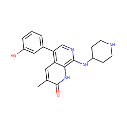 Cc1cc2c(-c3cccc(O)c3)cnc(NC3CCNCC3)c2[nH]c1=O ZINC000473136211