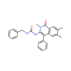 Cc1cc2c(-c3ccccc3)c(NC(=O)NCc3ccccc3)n(C)c(=O)c2cc1C ZINC000013742616