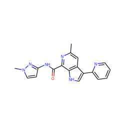 Cc1cc2c(-c3ccccn3)c[nH]c2c(C(=O)Nc2ccn(C)n2)n1 ZINC000095574812