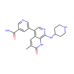 Cc1cc2c(-c3cncc(C(N)=O)c3)cnc(NC3CCNCC3)c2[nH]c1=O ZINC000473124668