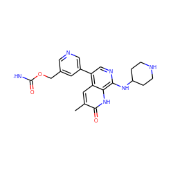 Cc1cc2c(-c3cncc(COC([NH])=O)c3)cnc(NC3CCNCC3)c2[nH]c1=O ZINC000473124025