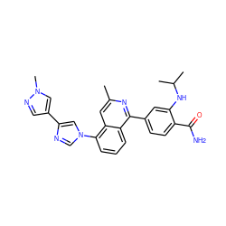 Cc1cc2c(-n3cnc(-c4cnn(C)c4)c3)cccc2c(-c2ccc(C(N)=O)c(NC(C)C)c2)n1 ZINC000145576500