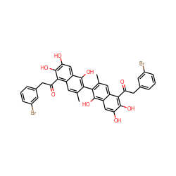 Cc1cc2c(C(=O)Cc3cccc(Br)c3)c(O)c(O)cc2c(O)c1-c1c(C)cc2c(C(=O)Cc3cccc(Br)c3)c(O)c(O)cc2c1O ZINC000164040831
