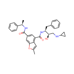 Cc1cc2c(C(=O)N[C@@H](Cc3ccccc3)[C@H](O)CNC3CC3)cc(C(=O)N[C@H](C)c3ccccc3)cc2o1 ZINC000044387952