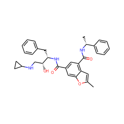 Cc1cc2c(C(=O)N[C@H](C)c3ccccc3)cc(C(=O)N[C@@H](Cc3ccccc3)[C@H](O)CNC3CC3)cc2o1 ZINC000042875258