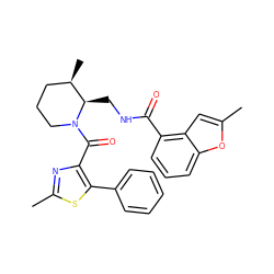 Cc1cc2c(C(=O)NC[C@@H]3[C@H](C)CCCN3C(=O)c3nc(C)sc3-c3ccccc3)cccc2o1 ZINC000084759398