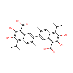 Cc1cc2c(C(C)C)c(O)c(O)c(C(=O)O)c2cc1-c1cc2c(C(=O)O)c(O)c(O)c(C(C)C)c2cc1C ZINC000013603190