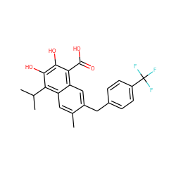 Cc1cc2c(C(C)C)c(O)c(O)c(C(=O)O)c2cc1Cc1ccc(C(F)(F)F)cc1 ZINC000013435922