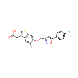 Cc1cc2c(CC(=O)O)csc2cc1OCc1cc(-c2ccc(Cl)cc2)on1 ZINC000028822707