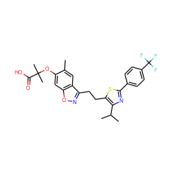 Cc1cc2c(CCc3sc(-c4ccc(C(F)(F)F)cc4)nc3C(C)C)noc2cc1OC(C)(C)C(=O)O ZINC000071331069