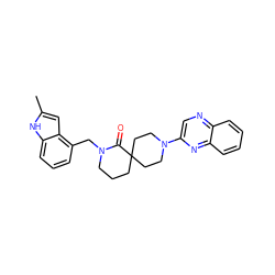 Cc1cc2c(CN3CCCC4(CCN(c5cnc6ccccc6n5)CC4)C3=O)cccc2[nH]1 ZINC000096173051