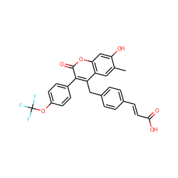 Cc1cc2c(Cc3ccc(/C=C/C(=O)O)cc3)c(-c3ccc(OC(F)(F)F)cc3)c(=O)oc2cc1O ZINC000299862839