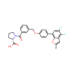 Cc1cc2c(F)c(F)cc(-c3ccc(OCc4cccc(C(=O)N5CCC[C@H]5C(=O)O)c4)cc3)c2o1 ZINC000221671989