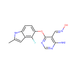 Cc1cc2c(F)c(Oc3ncnc(N)c3/C=N/O)ccc2[nH]1 ZINC000014949831