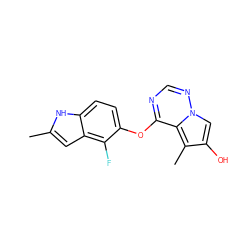 Cc1cc2c(F)c(Oc3ncnn4cc(O)c(C)c34)ccc2[nH]1 ZINC000003937939