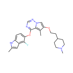 Cc1cc2c(F)c(Oc3ncnn4cc(OCCC5CCN(C)CC5)c(C)c34)ccc2[nH]1 ZINC000013684244