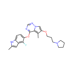 Cc1cc2c(F)c(Oc3ncnn4cc(OCCCN5CCCC5)c(C)c34)ccc2[nH]1 ZINC000013684248