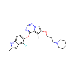 Cc1cc2c(F)c(Oc3ncnn4cc(OCCCN5CCCCC5)c(C)c34)ccc2[nH]1 ZINC000013684240