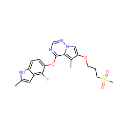 Cc1cc2c(F)c(Oc3ncnn4cc(OCCCS(C)(=O)=O)c(C)c34)ccc2[nH]1 ZINC000003937946