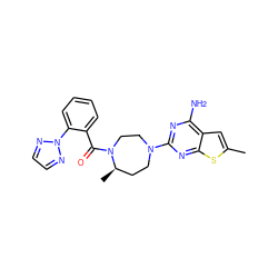 Cc1cc2c(N)nc(N3CC[C@@H](C)N(C(=O)c4ccccc4-n4nccn4)CC3)nc2s1 ZINC000169347345