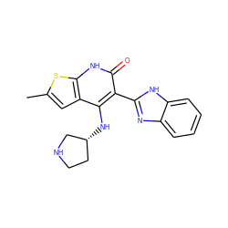 Cc1cc2c(N[C@@H]3CCNC3)c(-c3nc4ccccc4[nH]3)c(=O)[nH]c2s1 ZINC000299824518