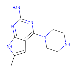 Cc1cc2c(N3CCNCC3)nc(N)nc2[nH]1 ZINC000095596004