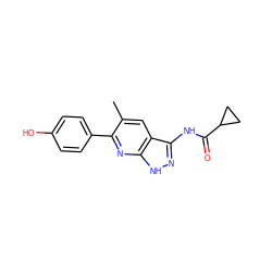 Cc1cc2c(NC(=O)C3CC3)n[nH]c2nc1-c1ccc(O)cc1 ZINC000013538549