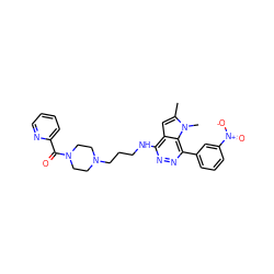 Cc1cc2c(NCCCN3CCN(C(=O)c4ccccn4)CC3)nnc(-c3cccc([N+](=O)[O-])c3)c2n1C ZINC000049072664