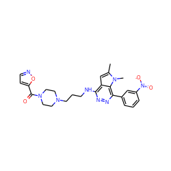 Cc1cc2c(NCCCN3CCN(C(=O)c4ccno4)CC3)nnc(-c3cccc([N+](=O)[O-])c3)c2n1C ZINC000095544160