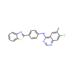 Cc1cc2c(Nc3ccc(-c4nc5ccccc5s4)cc3)ncnc2cc1Cl ZINC000040898973