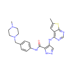 Cc1cc2c(Nc3cn[nH]c3C(=O)Nc3ccc(CN4CCN(C)CC4)cc3)ncnc2s1 ZINC000205806471